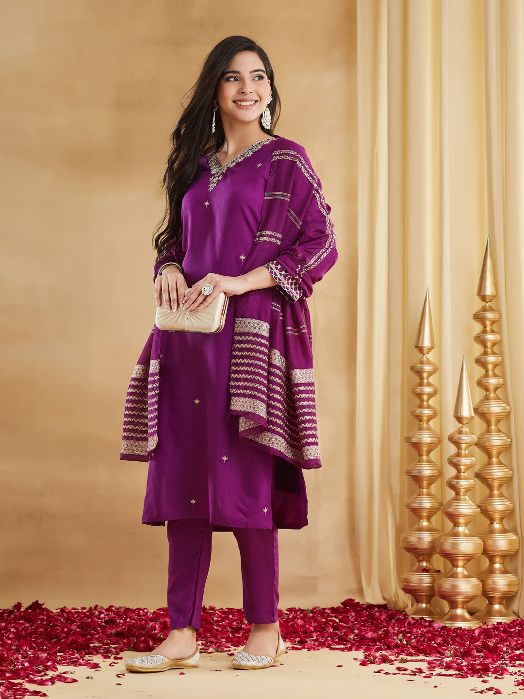 Elegant Viscose Rayon Embroidered Festive Suit Set