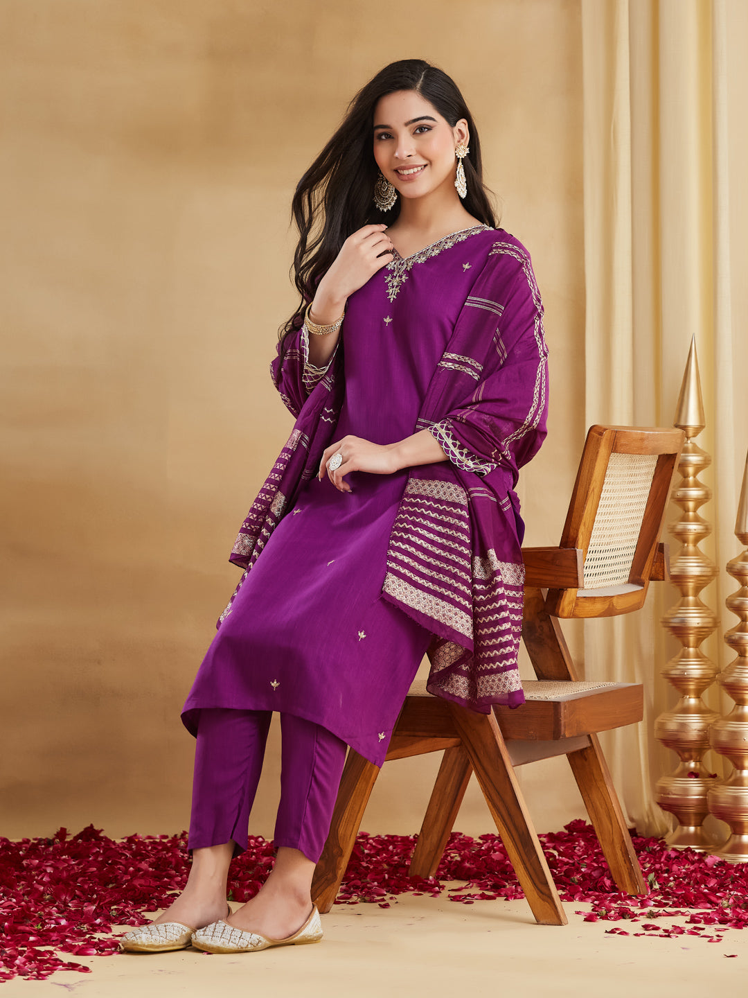 Elegant Viscose Rayon Embroidered Festive Suit Set