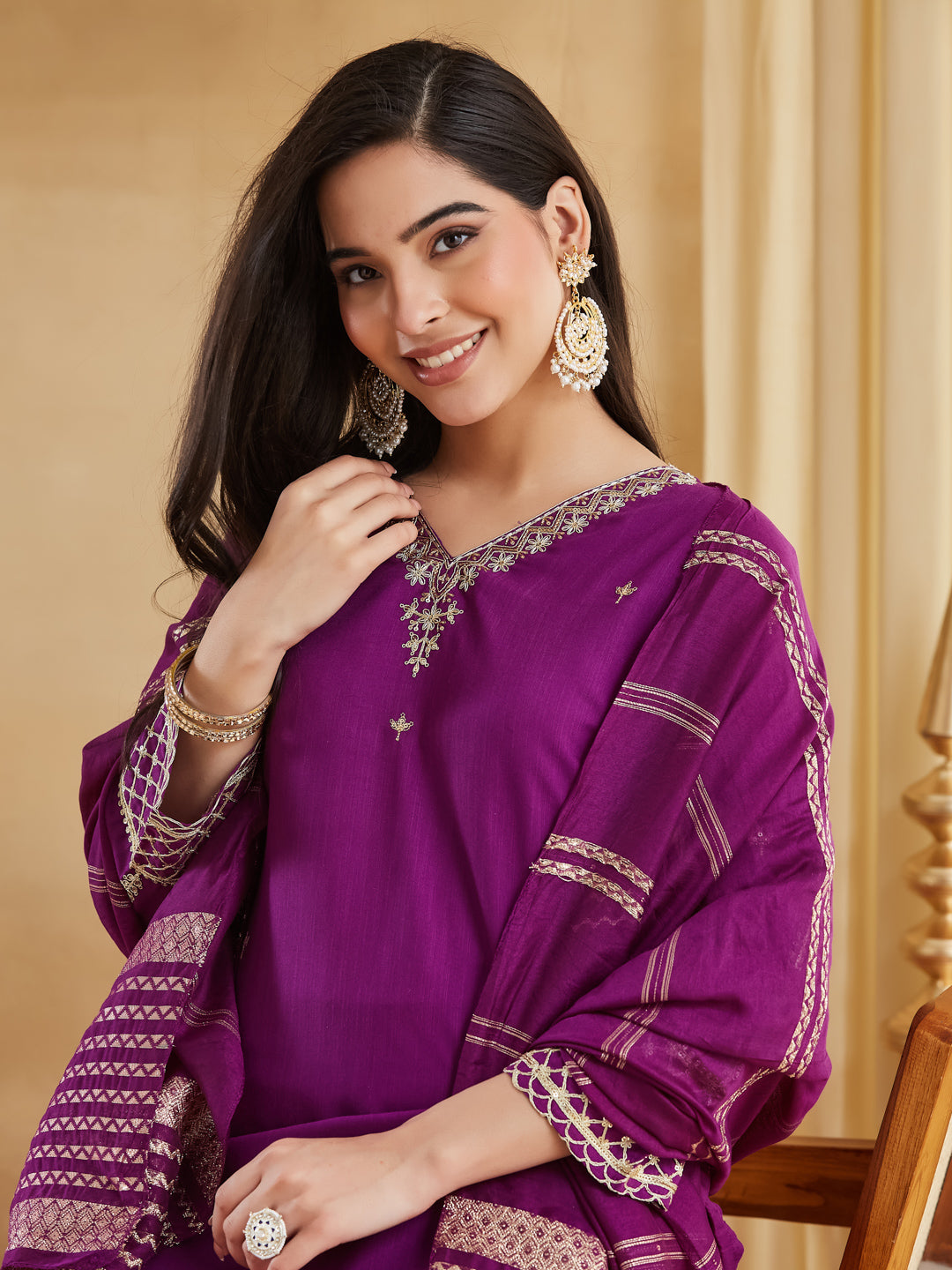 Elegant Viscose Rayon Embroidered Festive Suit Set