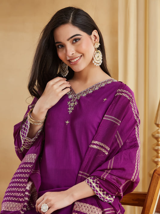 Elegant Viscose Rayon Embroidered Festive Suit Set
