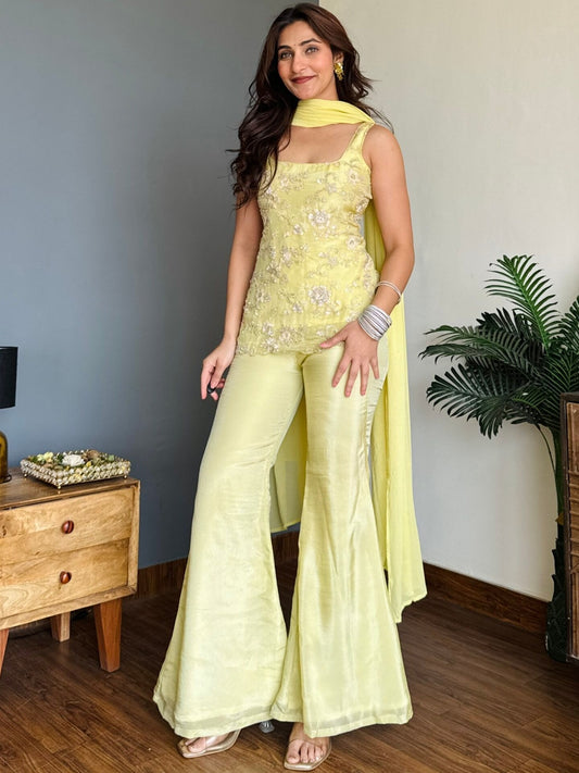Elegant Faux Georgette Embroidered Festive Sharara Suit Set