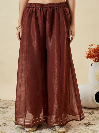 Elegant Brown Fandy Silk Embroidered Festive Suit Set