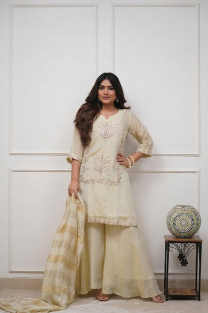 Elegant Cream Heavy Chinon Embroidered Festive Suit Set