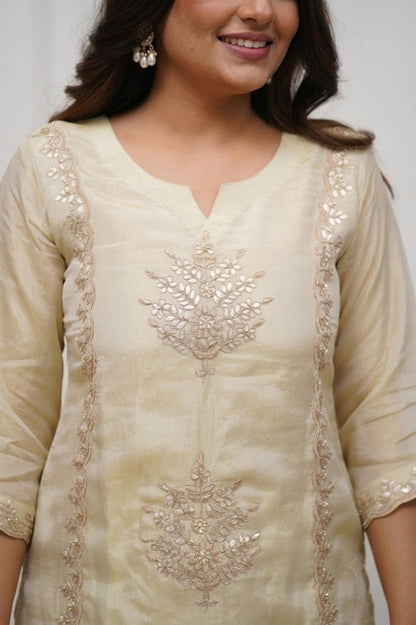 Elegant Cream Heavy Chinon Embroidered Festive Suit Set