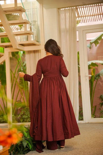 Maroon Embroidered Anarkali Kurta Set With Dupatta