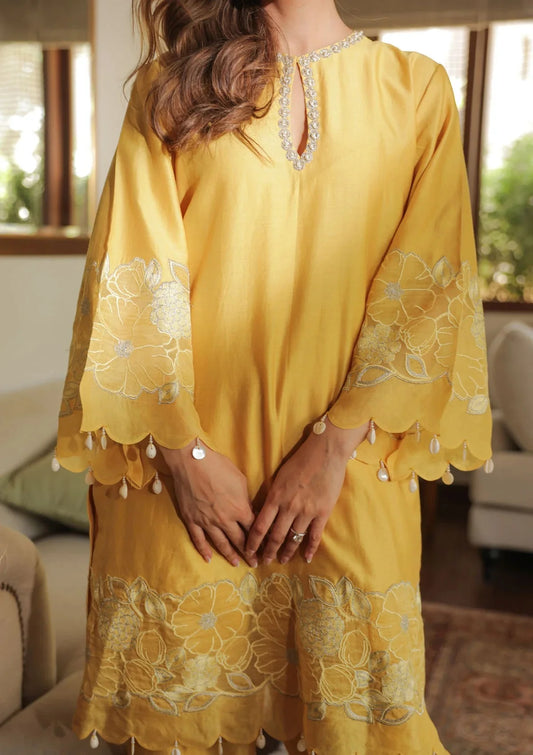 Mustard Yellow Embroidered Kurta Set Dupatta