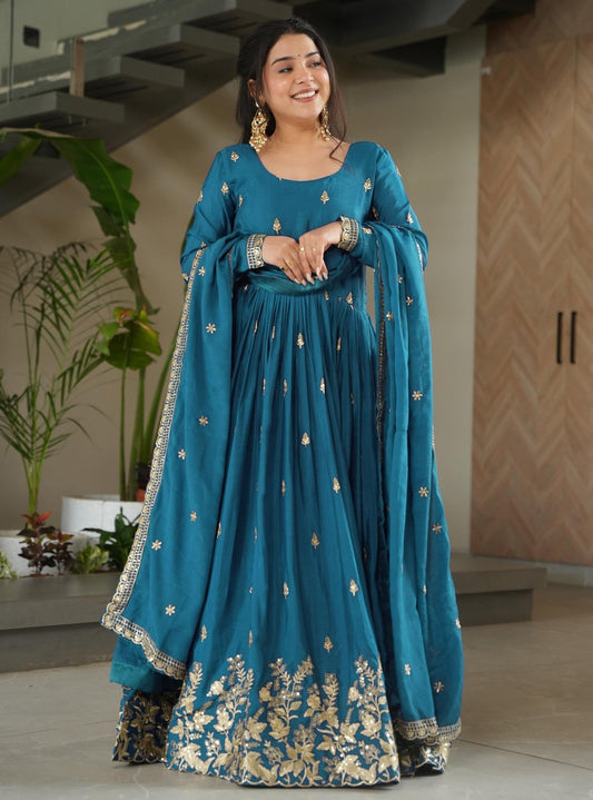 Elegant Teal Embroidered Anarkali Suit Set with Dupatta