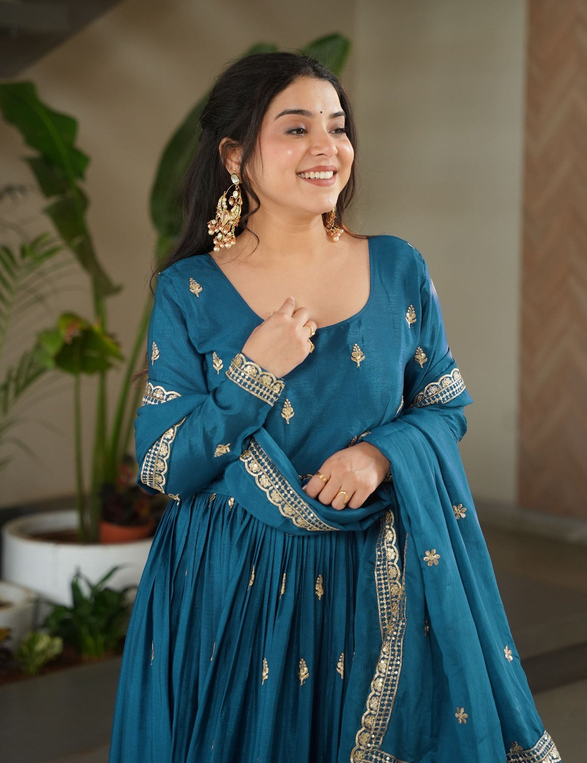 Elegant Teal Embroidered Anarkali Suit Set with Dupatta