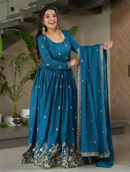 Elegant Teal Embroidered Anarkali Suit Set with Dupatta