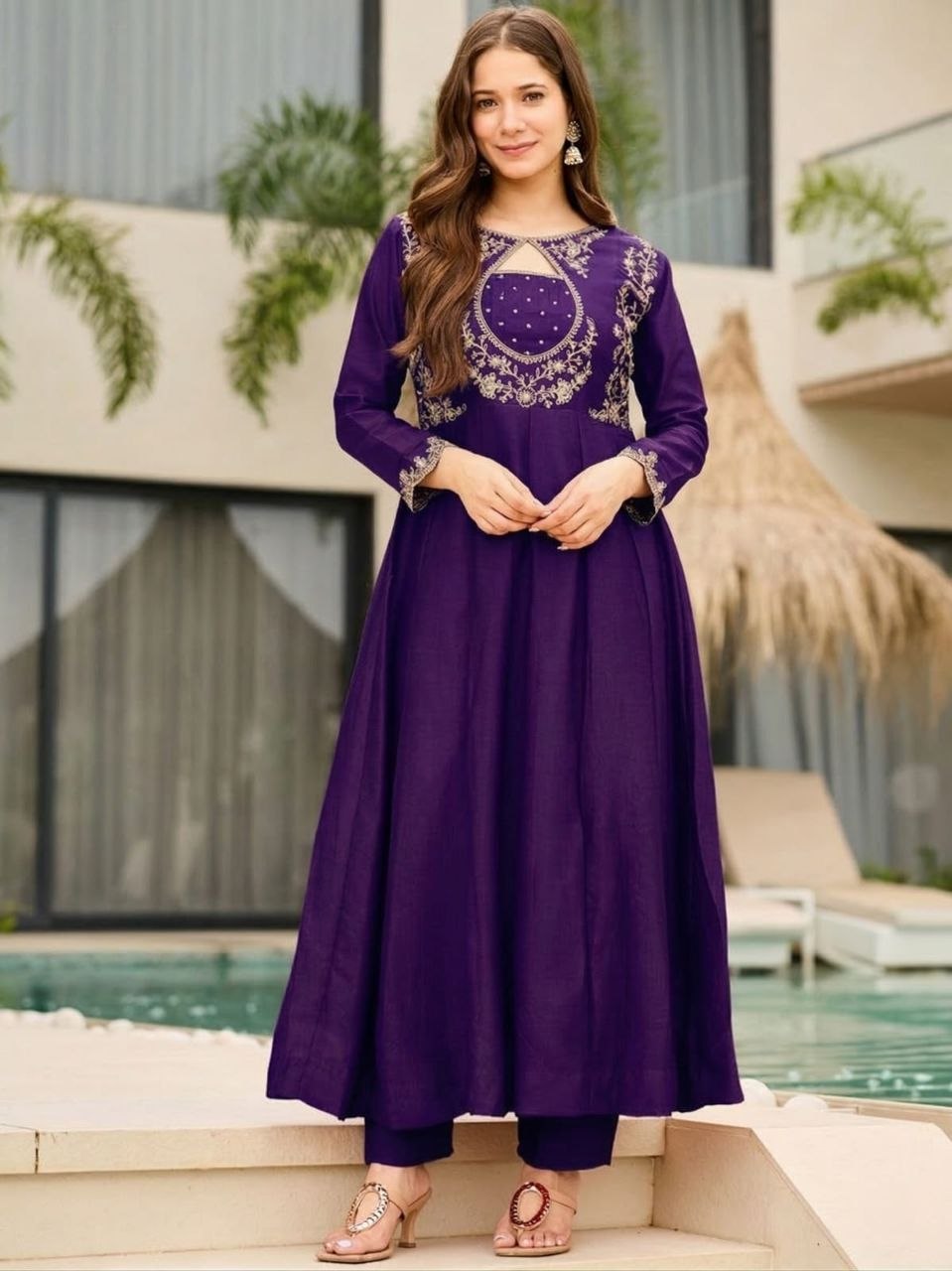 Elegant Purple Embroidered Ethnic Kurta Set for Women