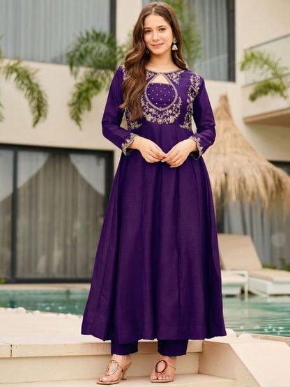 Elegant Purple Embroidered Ethnic Kurta Set for Women