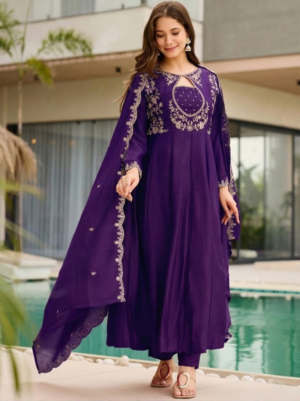 Elegant Purple Embroidered Ethnic Kurta Set for Women