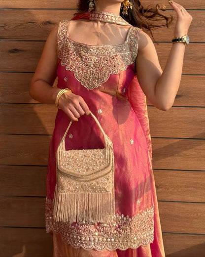 Pink Embroidered Anarkali Suit Set with Dupatta