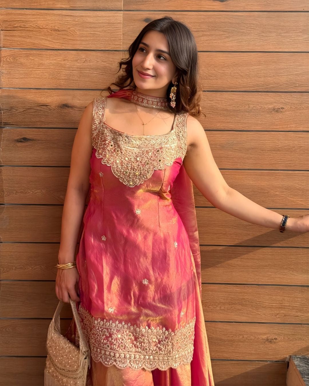 Pink Embroidered Anarkali Suit Set with Dupatta