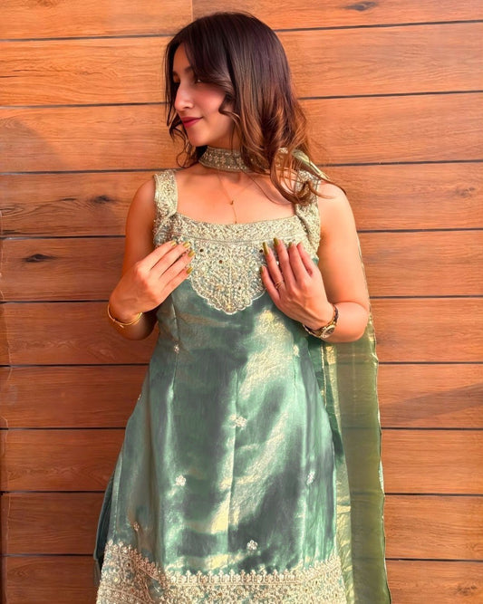 Mint Green Embroidered Lehenga Choli with Dupatta