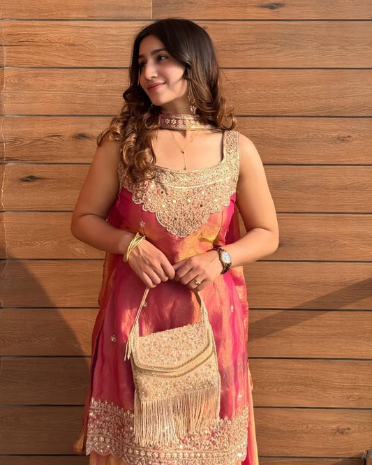 Pink Embroidered Anarkali Suit Set with Dupatta