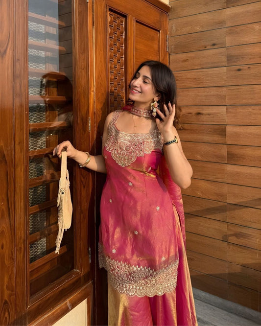 Pink Embroidered Anarkali Suit Set with Dupatta