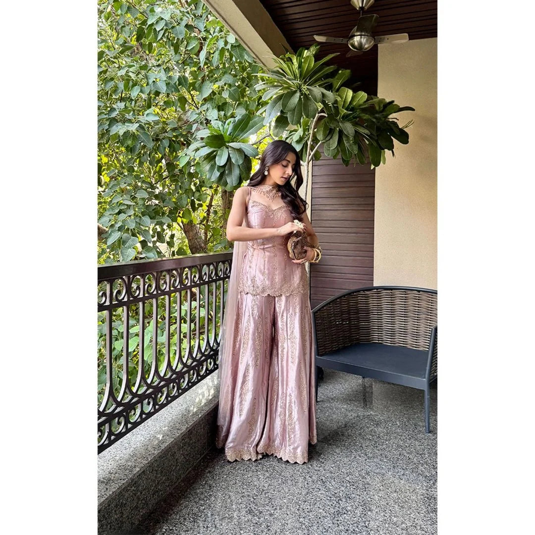 Blush Pink Embroidered Sharara Set with Handcrafted Detailing
