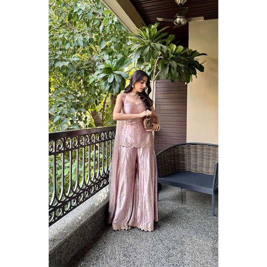 Blush Pink Embroidered Sharara Set with Handcrafted Detailing