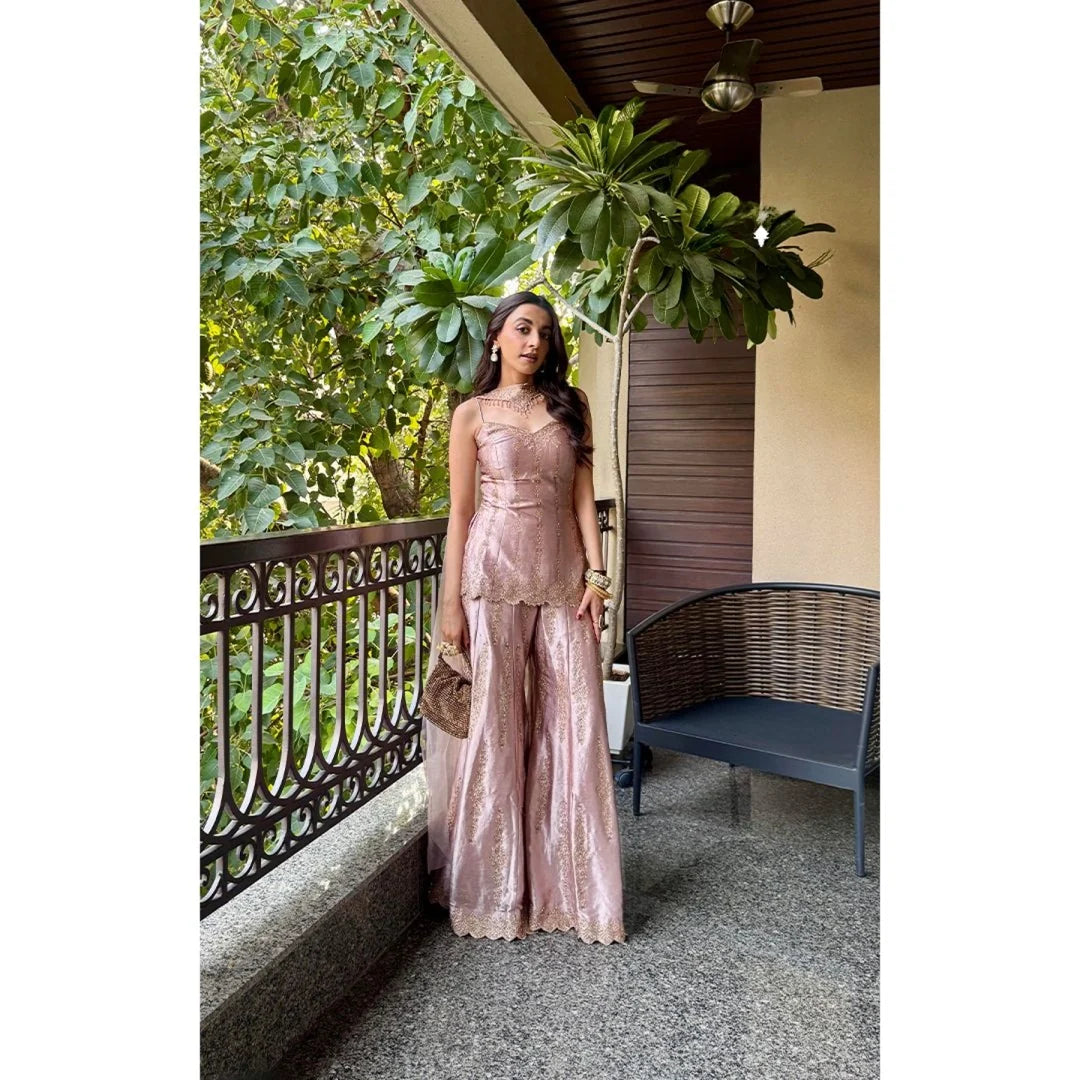 Blush Pink Embroidered Sharara Set with Handcrafted Detailing